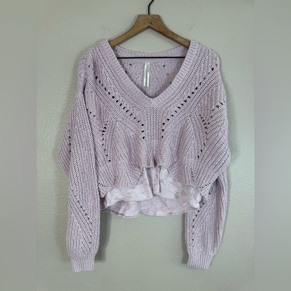 By Anthropologie Lavender Lilac Purple Layered Cable Knit Sweater Lace Large - Picture 6 of 11
